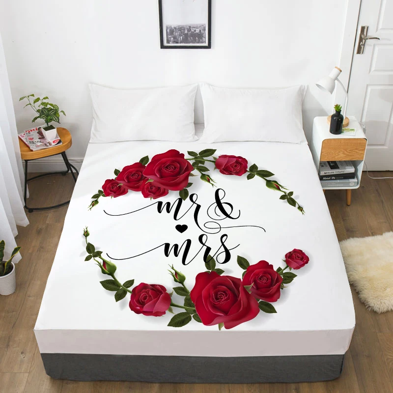 3D Custom Bed Sheet With Elastic,Fitted Sheet Queen/King,Rose Flower Mattress Cover, 200/150/160/180x200 bedsheet,drop ship