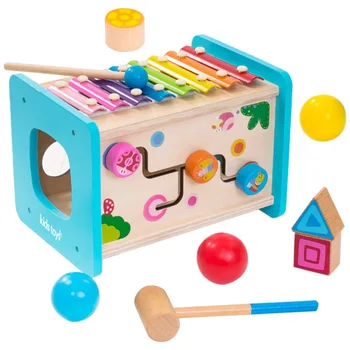 

4 in 1 Kids Wooden Montessori Toys Xylophone Intelligence Box Match Cognition Building Block Baby Early Educational Puzzle Toys