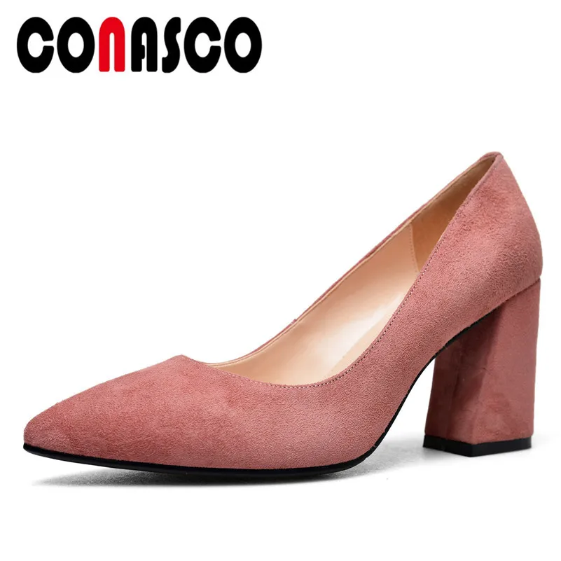 

CONASCO New Arrival Women Basic Pumps Suede Leather High Heels Wedding Concise Spring Autumn Shallow Shoes Woman Brand Pumps