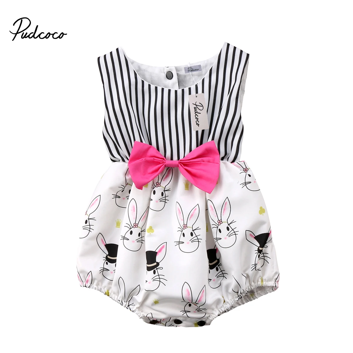 

2018 Brand New Easter Newborn Toddler Infant Baby Girl Bunny Romper Sleeveless Sunsuit Jumpsuit Playsuit Outfits Bow Clothes