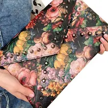 2017 Spring Oil Painting Flower Women’s Rivet Handbag Rose Day Clutch Envelope Messenger Bag Fashion High Quality A40-239