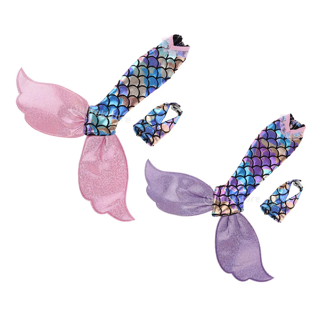 2Pcs Trendy Doll Clothing Garment Mermaid Tail Dress and V Collar Halter Top Party Dress Bathing Suit for Dolls