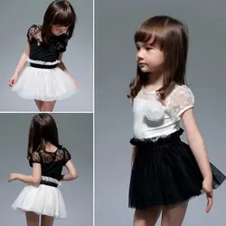 Детские комплекты одежды для девочек платье принцессы летнее платье с юбкой-пачкой цветок Детские Кружево Марлевое