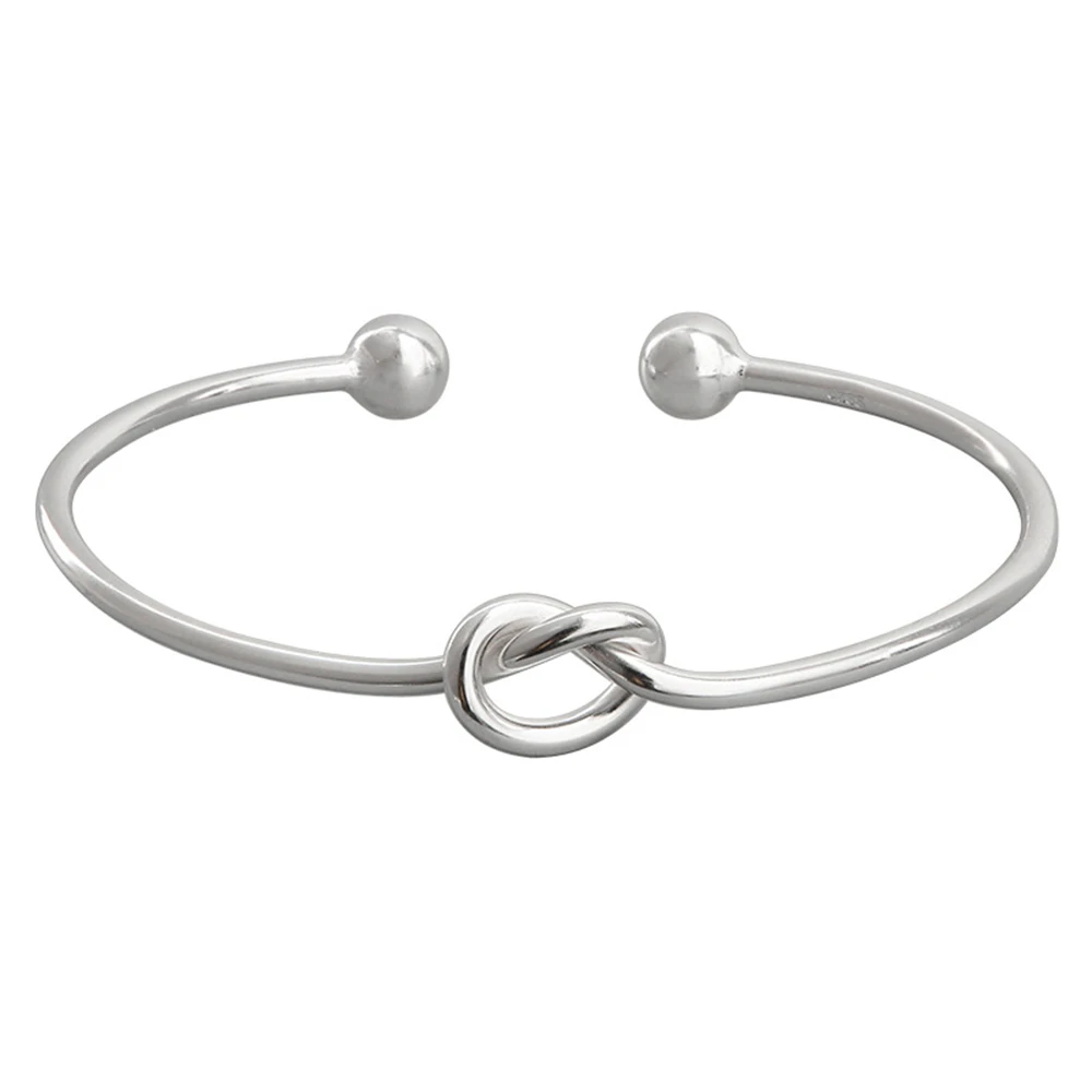 

925 Sterling Silver Simple Fashion Heart Shape Sweet Love Knotted Open Cuff Bracelet Bangle For Women Pulseras Mujer Jewelry