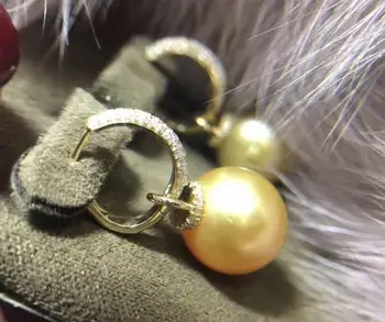 

free shipping charming 10-11mm south sea round gold pearl earring 18k