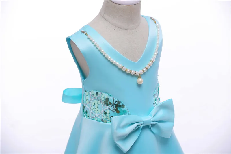 New Solid Sequined With Bow Girls Sleeveless Dresses Small& Middle Child Princess Dress Formal Wedding Dresses08