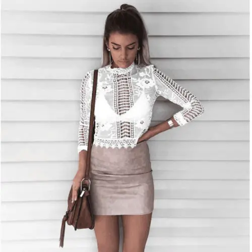 

Women's Ladies Long Sleeve Tops Shirt Casual Lace Blouse Loose Shirt