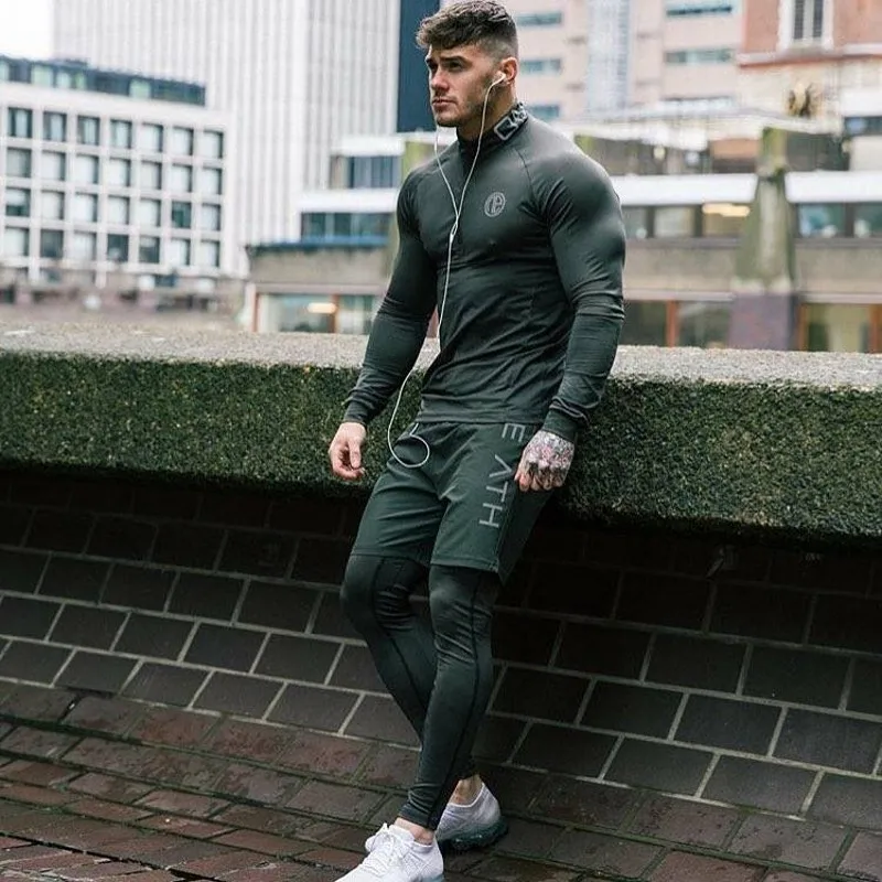Cena 2019 moda męska odzież sportowa męska koszulka męska z długim rękawem Fitness koszulka męska sportowa, na co dzień siłownie T Shirt treningowy