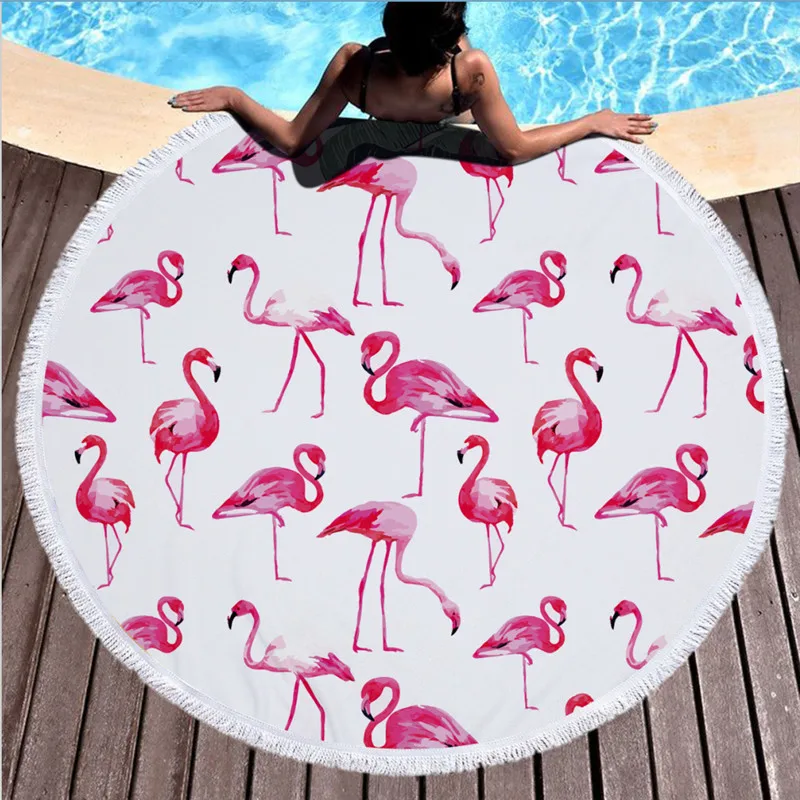 XC USHIO Ловец снов круглое пляжное полотенце с кисточками 450 г Мягкая микрофибра 150 см летнее одеяло для плавания и пикника настенный гобелен - Цвет: Flamingo E