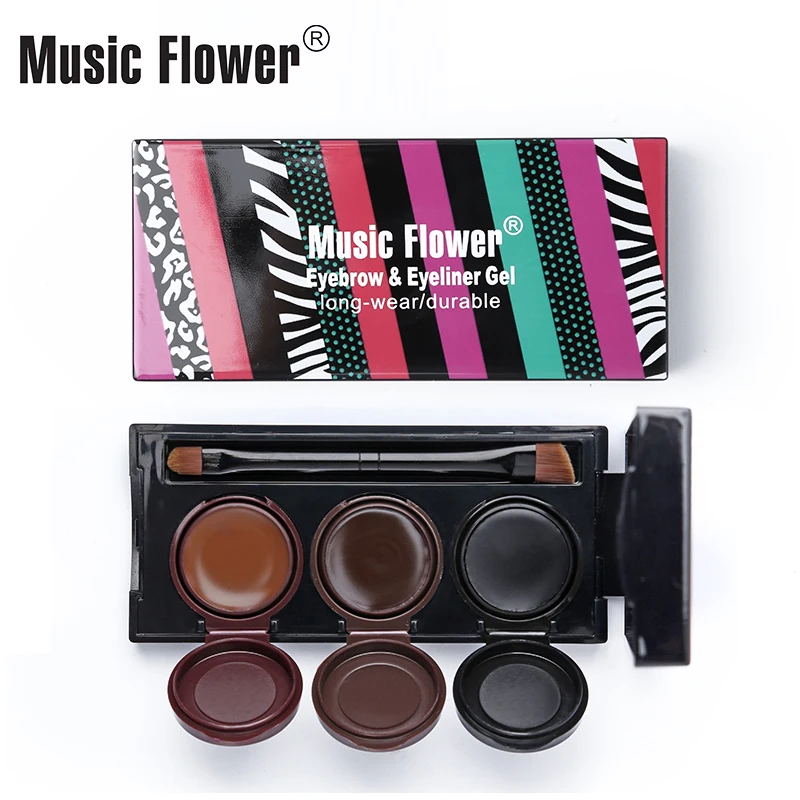 Music Flower Для женщин 3 In1 бровей Палитра с кисточкой и подводка-гель для глаз макияж глаз крем для бровей водостойкий Макияж Косметика