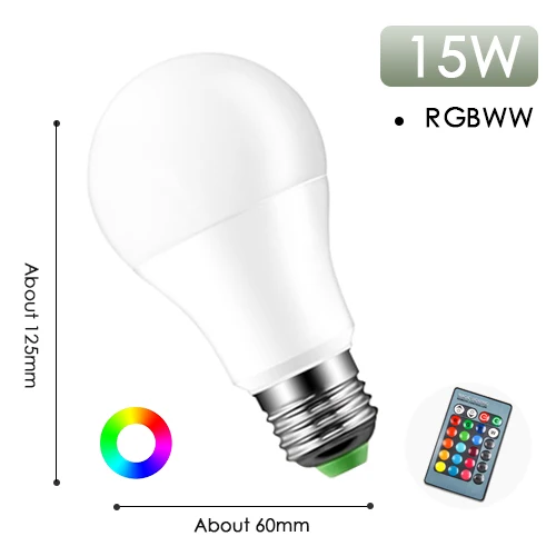 Светодиодный RGB Лампочка красочный светильник E27 RGB RGBW RGBWW 220 В ИК-пульт дистанционного управления с регулируемой яркостью 5 Вт 10 Вт 15 Вт ночник домашний декор праздничный Бар Рождество - Испускаемый цвет: RGBWW E27 15W-remote
