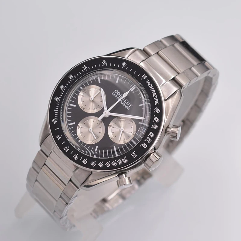 Мужские наручные часы Роскошные corgeut лучший бренд полный хронограф из нержавеющей стали кварцевые деловые мужские часы