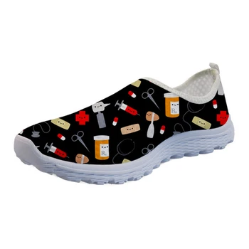 

ThiKin Women Nurse Shoes Flats Casual Sneakers Fashion Cylinder Needle Design Summer Mesh Personalized Ladie Loafers For Nursing