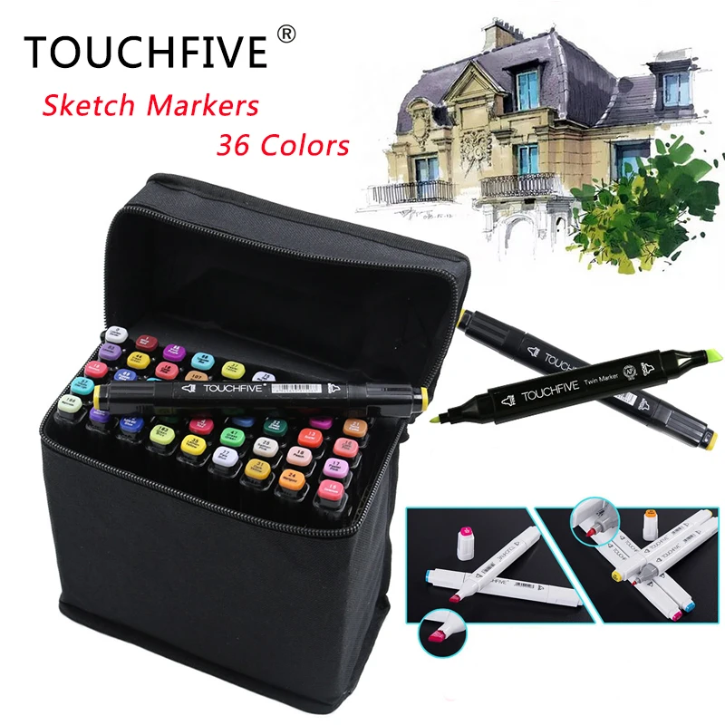 

TOUCHFIVE 36 Color Sketch Marker Set Art Marker Alcohol Based Dual Head Brush Pen For Drawing Manga Art Supplies Markers