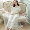Hot Womens Long Sleeping Dress White Nightgown Short Sleeve Summer Nightdress Elegant Vintage Nightgowns Home Dress For Sleeping ► Photo 3/6