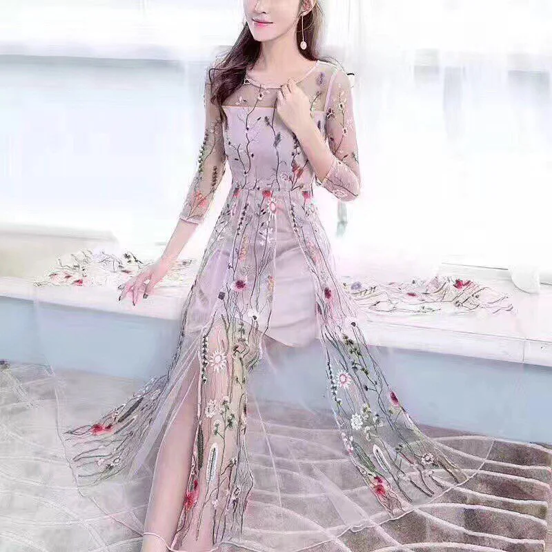 

1 Pc Embroidered Lace Fabrics Floral Embroidery Colorful Lace Fabric Flowers Pattern For Girls' Dress