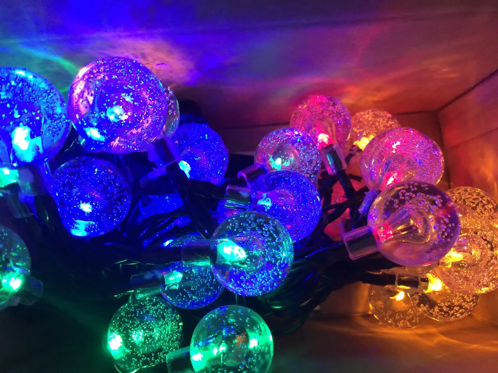 

6m Solar powered Led fairy String Light 30LED Crystal globe Bubble shape Strand lamp Christmas Wedding Garden Party outdoor bar