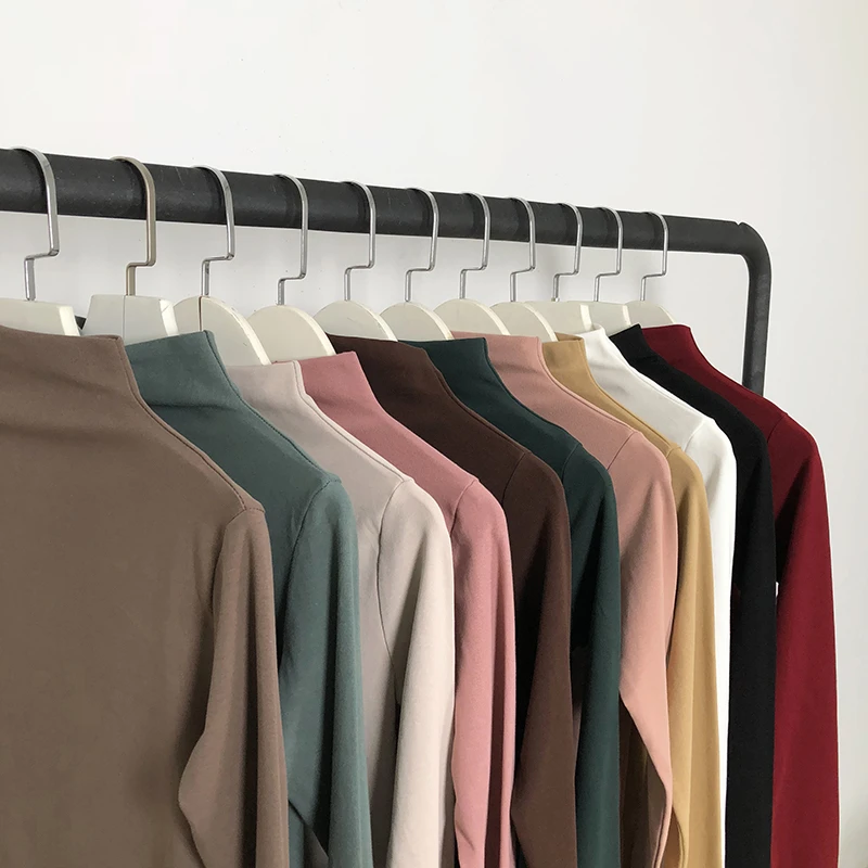 

2019 New Fashion Women Slim Elastic Turtleneck Solid Girl Long Sleeve Basic T-Shirts Tees Female Autumn Simple Casual T-shirt