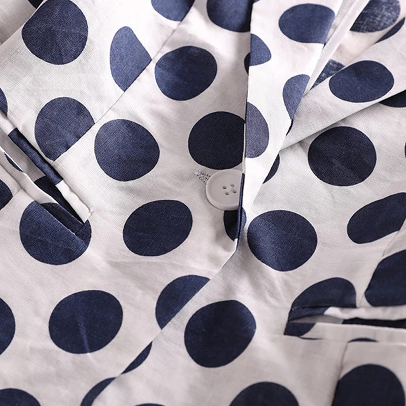Summer Women Blazers And Jackets Casual Linen Polka Dot  3/4 Sleeve office Blazer Korea Style Print Plus Size  Ladies Blazers