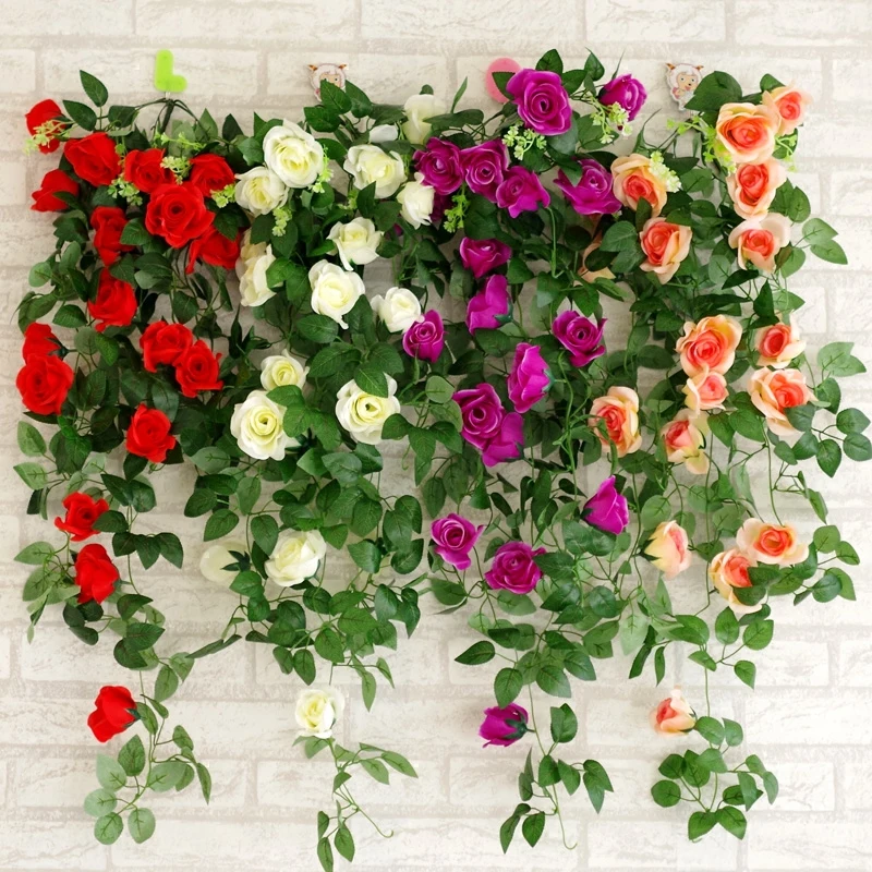 90cm Artificial Silk Rose Garland Fake Flower Ivy Vine Leaf Garland Plants 2 Bunches For Home Decor Wedding Arch Flowers