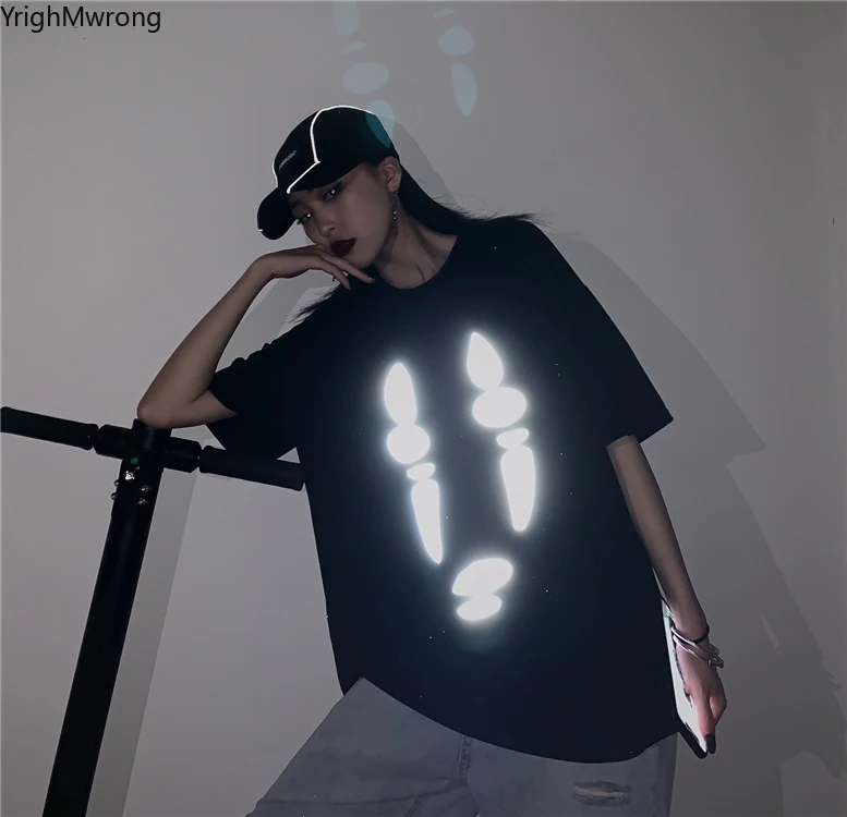 

Plus Size Oversized Loose Reflective Graphic Cartoon Funny Harajuku T Shirt Punk Tee T-Shirt Top Streetwear Korean Hip Hop Cloth