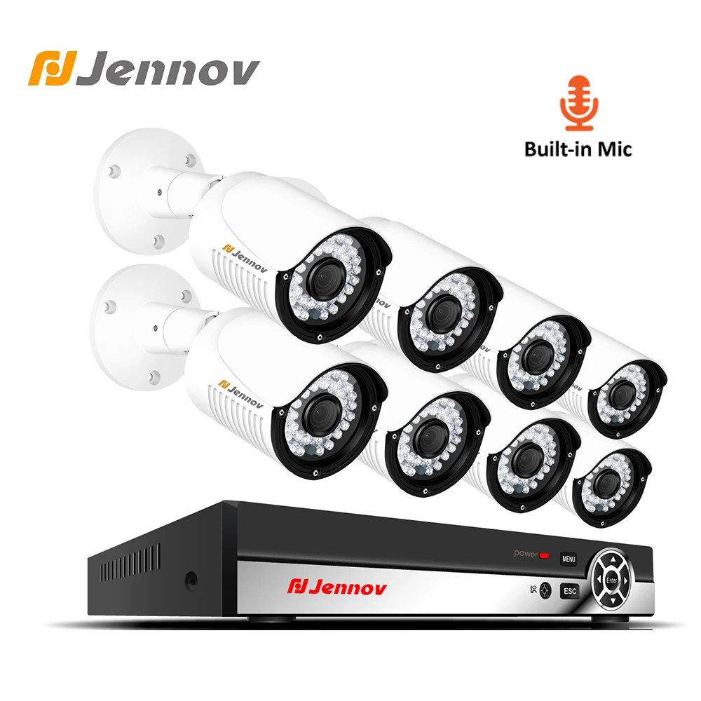 

Jennov 1080P 8CH CCTV Set Audio Record System Video Surveillance Kit Security Camera System P2P POE NVR Night View 2MP HD IR-Cut