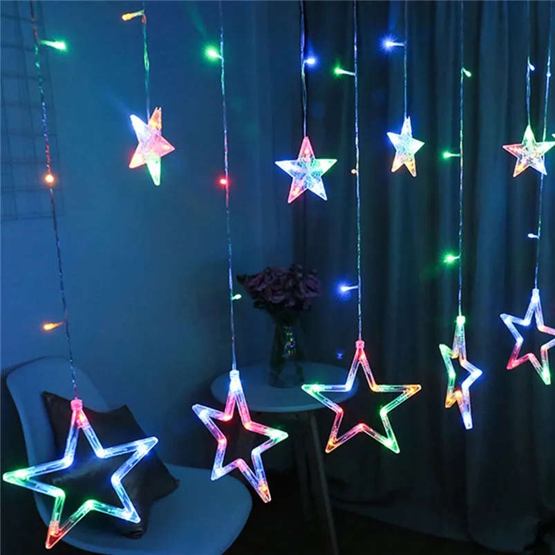 LED Stars Hanging Curtain Lights String 5 Big 4 Small Home Party Home Garden Light Decor EU plug Lamparas 40JUN286