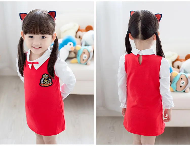 2018 Sping Autumn New Fashion Preppy Style A-Line Long Full Sleeve Turn-Down Collar Red Blue Princess Kids School Girl Dress (3)