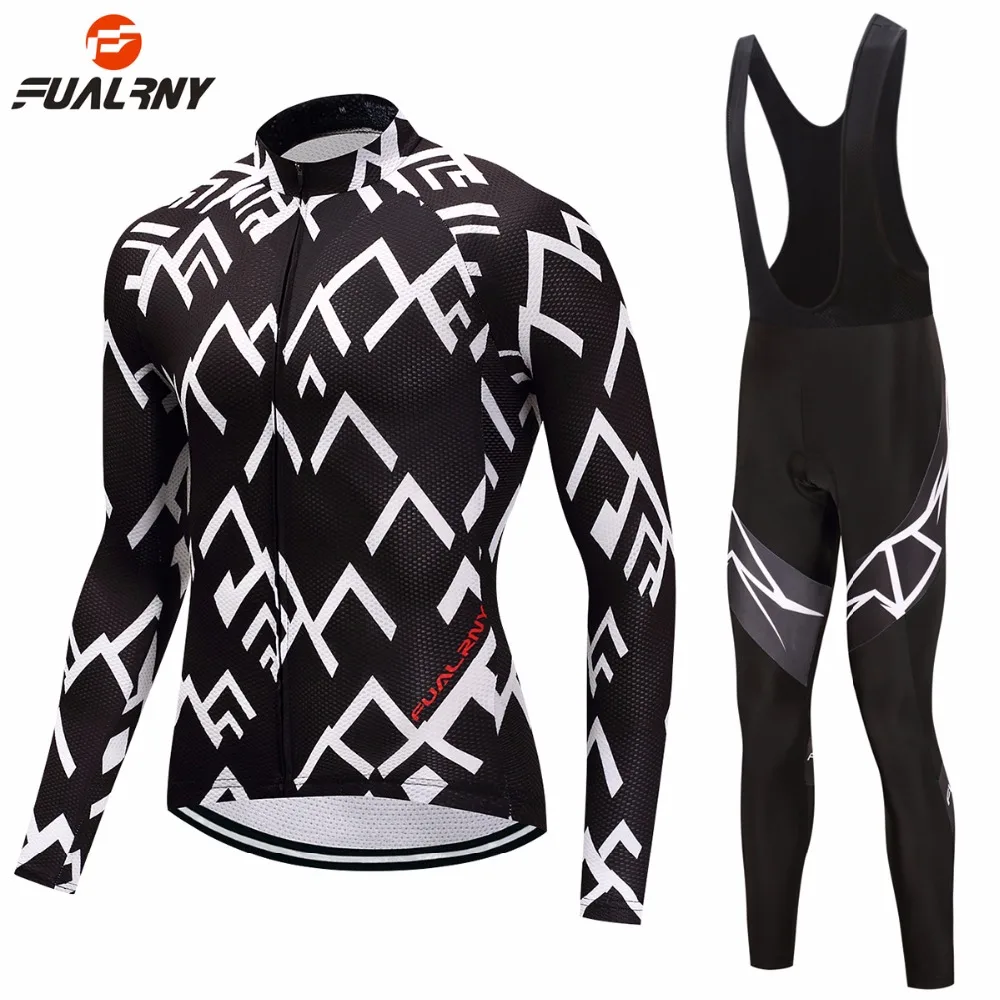 

FUALRNY Autumn Winter Thermal Fleece Cycling Clothing Set Long Sleeve Bike Wear MTB Jerseys Bib Pants Men's Cycling Jersey Sets
