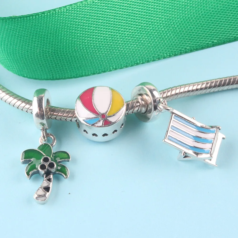 ZMZY бренд подлинные 925 пробы Серебряные Подвески милый пляжный волейбол Эмаль Бусины подходят Pandora браслет ожерелье ювелирные изделия подарок