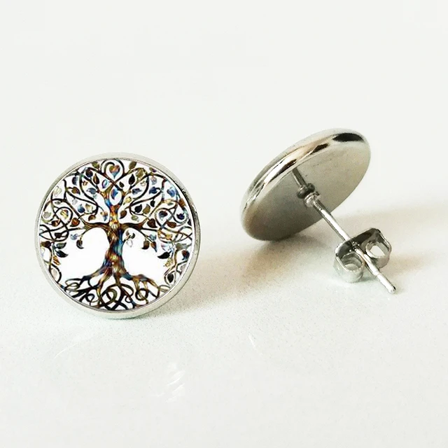 

Beautiful life tree Stud Earrings convex round ear studs to send friends gifts beautiful ear jewelry handmade custom