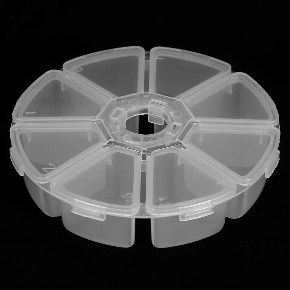 8 Grids Empty Round Clear Nail Art Storage Box Nail Glitter Sequins