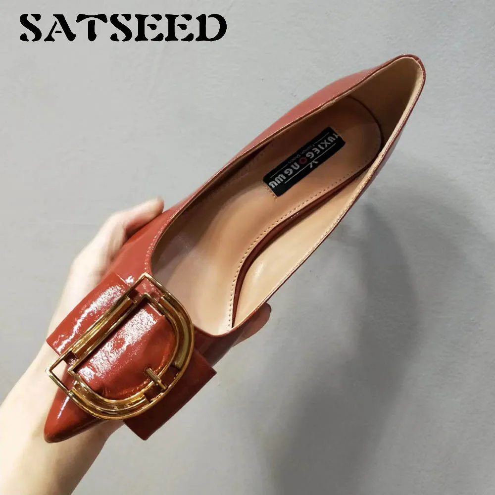 

New Fashion Metal Buckle Spring Women Shoes Fashion Leather Shoes Extreme High Heels Women Pumps Black Pointed Toe Hoof Heels
