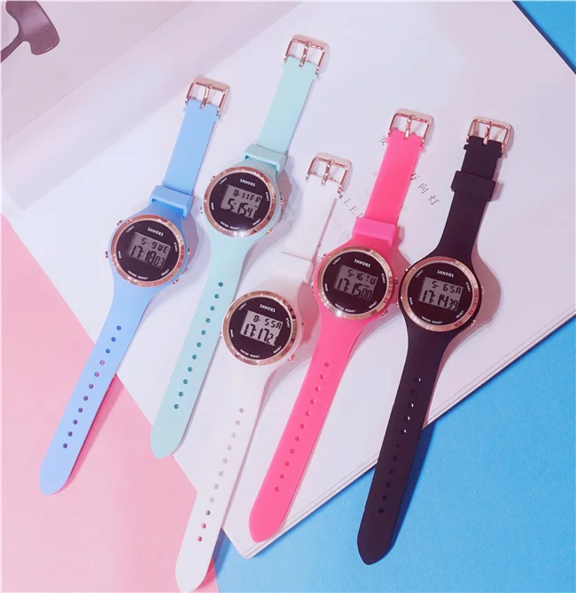 Candy color jelly soft sister font b electronic b font watch female student Korean version of