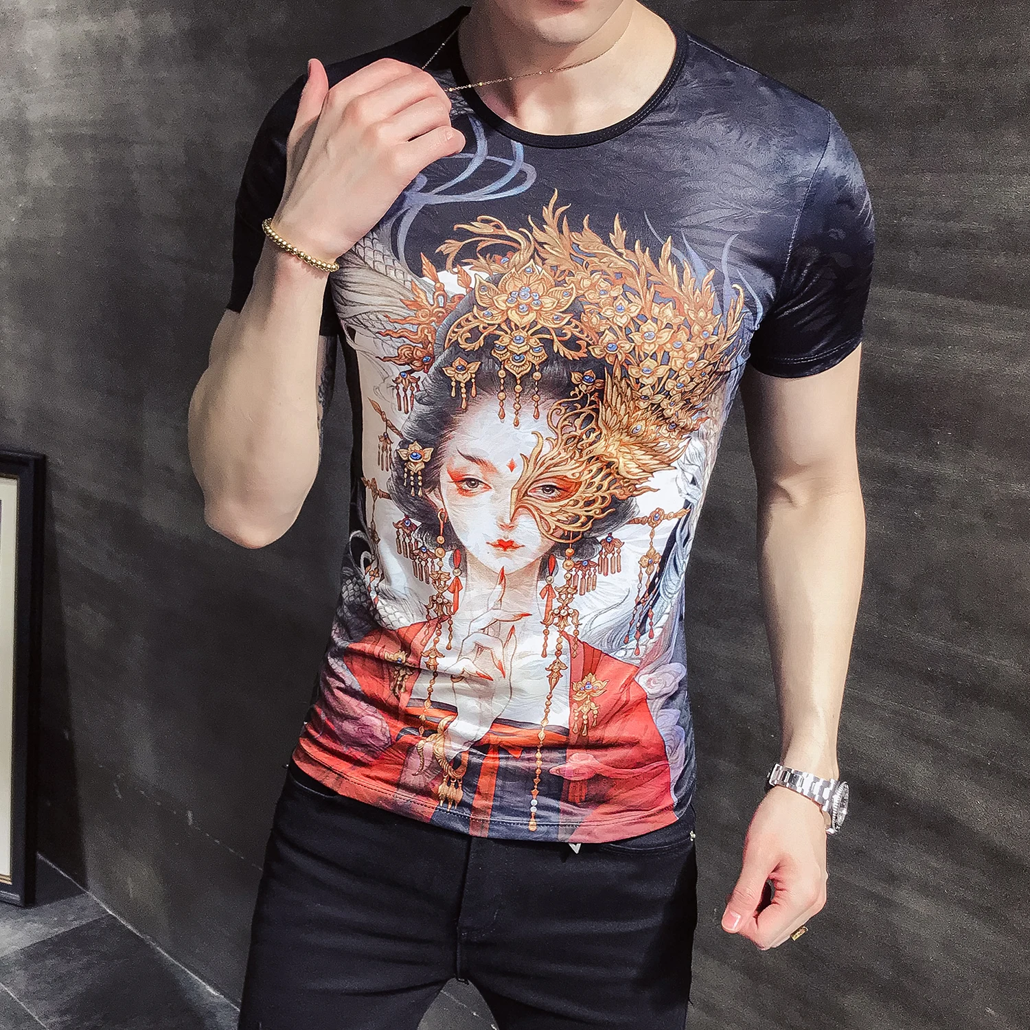 

T shirt men edition cultivate morality man printing web celebrity ice silk short man with short sleeves B333 T310 P38 lightning