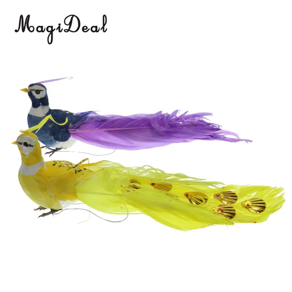 MagiDeal 2Pcs/Set Artificial Birds Feathered Statue Figurine Model Home Lawn Garden Decor Ornament Craft Miniatures Gift