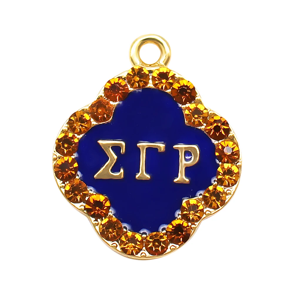 

Hot fashion crystal inlaid enamel metal clover charm Greek letter SIGMA GAMMA RHO label soorority society jewelry pendant