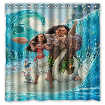 

High Quality Custom Waterproof Bathroom Shower Curtain Moana Mildew Resistant Polyester Fabric Bath Curtains 180*180cm