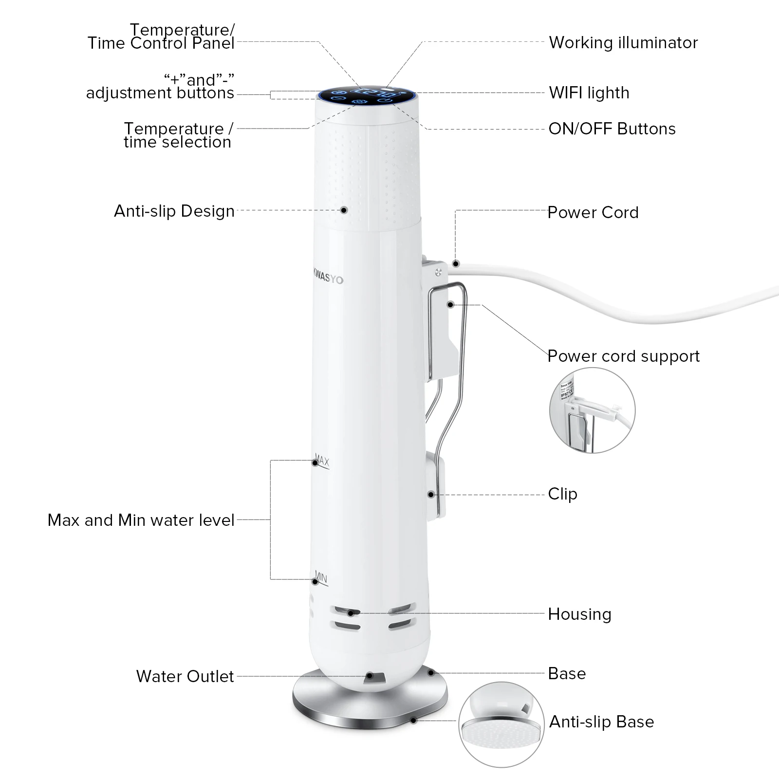 Kwaxio Медленная Плита вакуумная Slow Sous Vide плита для готовки 1000 Вт Мощный погружной циркулятор-Wi-Fi приложение умный контроль таймер дисплей