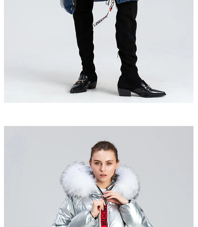 Natural Raccoon Fur Parka Winter White Duck Down Jacket Women Large Fur Collar Long Outwear New Women's Silver Down Coats