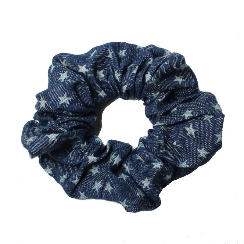 

Dots Stars Denim Jeans Hair Tie With Elastic Headbands Fresh Color Ponytail Holders Girl Women Scrunchies Hair Accessorie