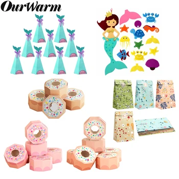 

OurWarm Mermaid Birthday Gift Party Game DIY Candy Craft Paper Bags Chocolate Box Wedding Decoration Donut Party Mermaid Theme