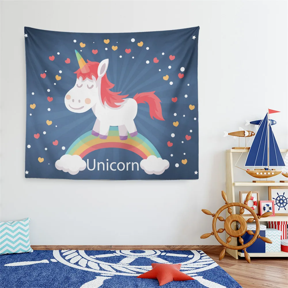 

Cute Unicorn Tapestry Cartoon Print Child House Wall Hanging Blanket Home Decor Camping Carpet tapisserie murale D15