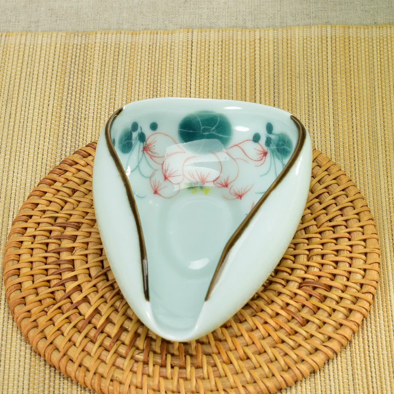 Цзиндэчжэнь ручная роспись винтажный Лотос керамический чайный держатель китайский чайный набор кунг-фу фарфор Celadon Cha He под глазурованной чайной ложкой