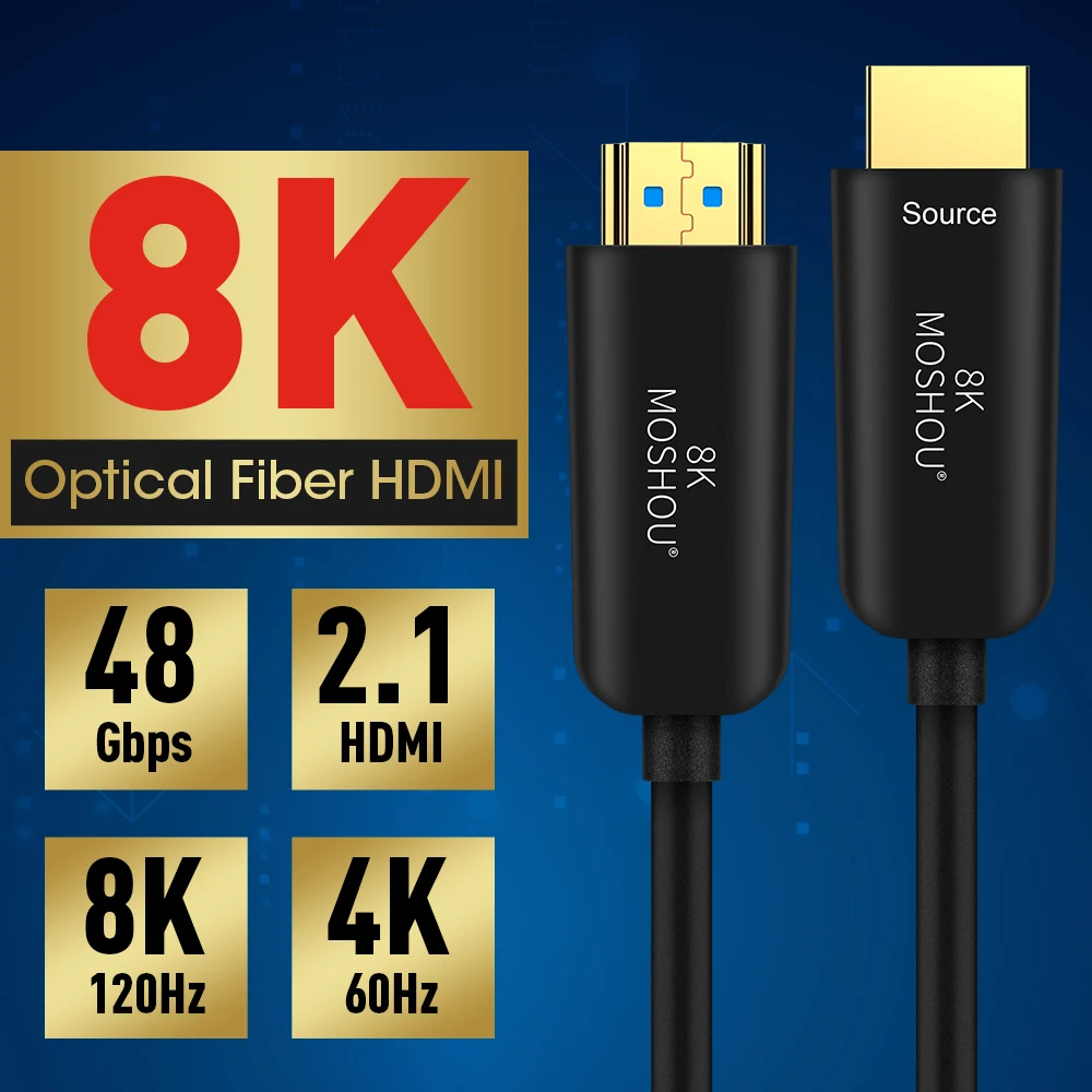 MOSHOU волоконно-оптический HDMI 2,1 кабель Ultra-HD(UHD) 8 к КАБЕЛЬ 120 ГГц 48Gbs с Аудио& Ethernet HDMI шнур HDR 4:4:4 без потерь кабл