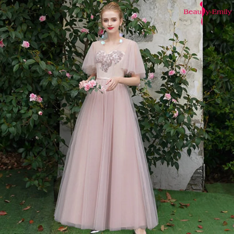 

2019 Long Lace Appliques Bridesmaid Dresses Tulle Strapless Party Gowns For Wedding Lace Up Back Vestido de dama de honor