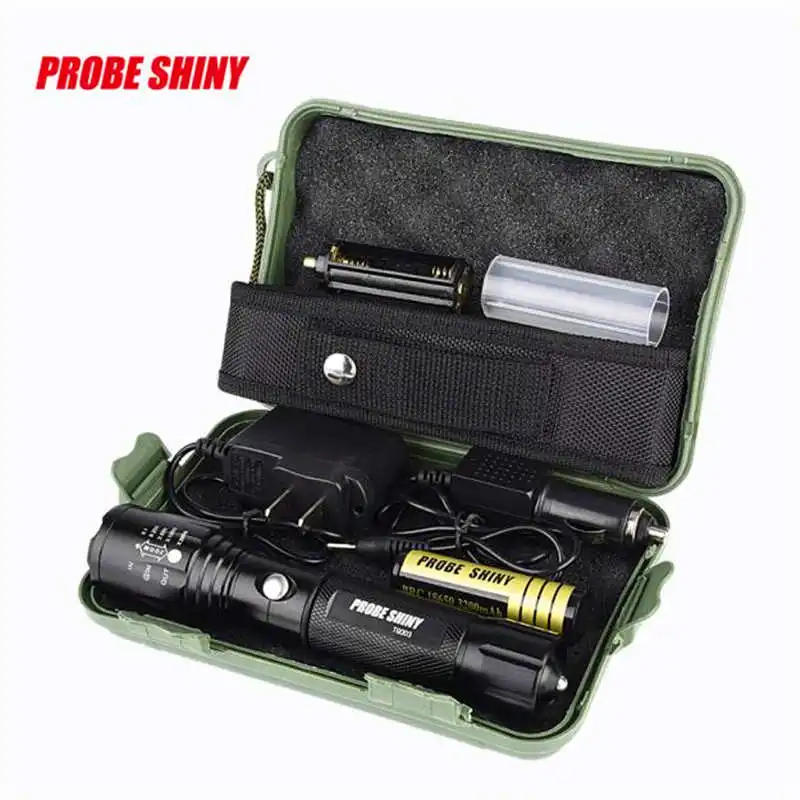 PROBE SHINY X800 Zoomable XML T6 LED Tactical Flashlight+18650 Battery+Charger+Case powerful led flashlight #3o4 (1)