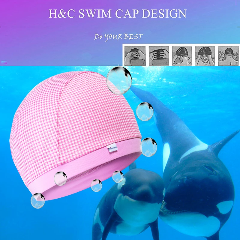 Lovely Children Lace Up Plaid Swimming Caps Kid Baby Girl Floral Sweet