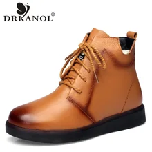 DRKANOL/ г. Натуральная кожа, толстая шерсть теплые зимние ботильоны на меху женская обувь на плоской подошве на шнуровке, на молнии, большой размер 40