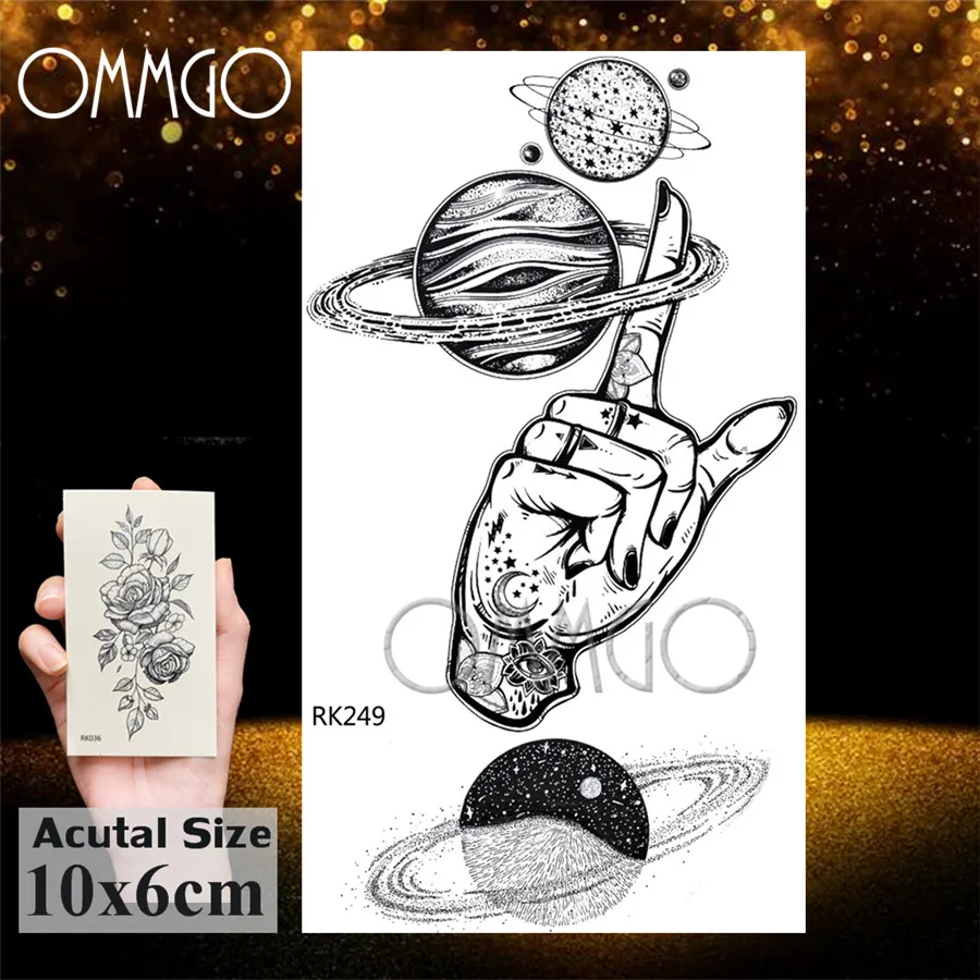 Временная тату наклейка OMMGO Outspace для женщин планеты мозга водостойкие черные
